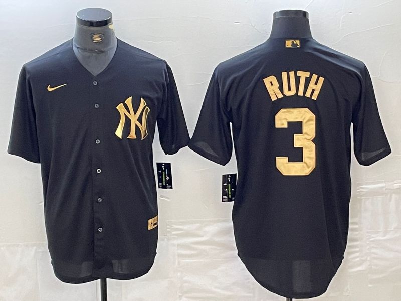 Men New York Yankees 3 Ruth Black gold 4 th generation Nike 2024 MLB Jersey style 1